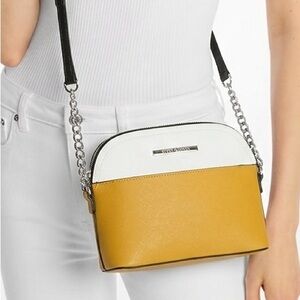 Top Zip Crossbody Mustard Yellow & White